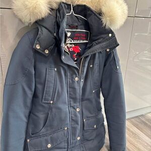 Moose Knuckle Navy Parka with Fur Hood